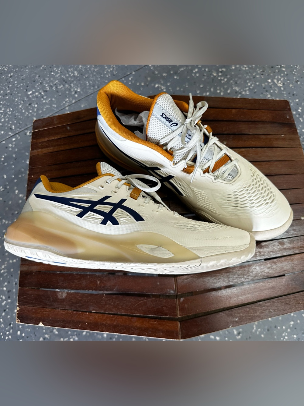 Asics Gel Resolution X Cream/Deep Ocean Men's Shoes - Picture 2 of 7